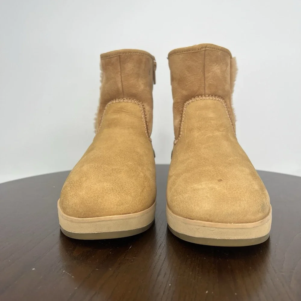 Olukai Pa'Ina Hulu Boots Womens 8 Tan Nubuck Leather Sheep Fur Winter Pull‎ On
